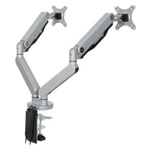 OSP Home Furnishings Double Monitor Arm Dual Setup with Gas Spring Articulation and Integrated Cable Management Silver A2MAD1730-SV