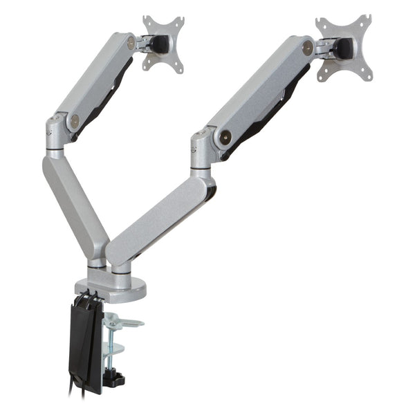 OSP Home Furnishings Double Monitor Arm Dual Setup with Gas Spring Articulation and Integrated Cable Management Silver A2MAD1730-SV