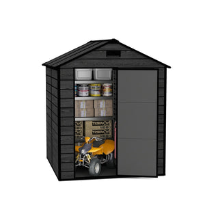 English Elm Campcraft Resin Storage Shed 6x6 Ft Polypropylene Waterproof Outdoor Wood Grain W1598S00029