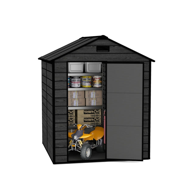 English Elm Campcraft Resin Storage Shed 6x6 Ft Polypropylene Waterproof Outdoor Wood Grain W1598S00029