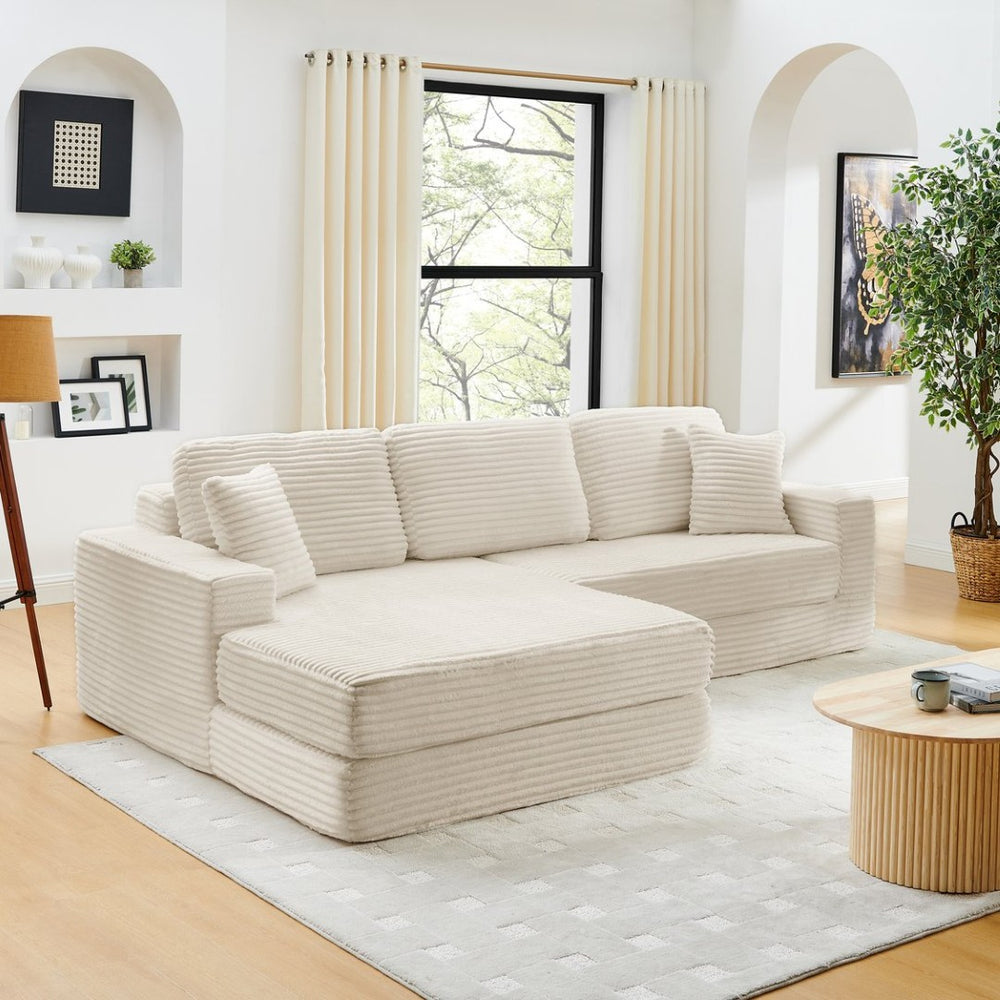 English Elm Left Sectional Corduroy Sleeper Sofa Modular L Shape Design for Modern Apartments W487S00300