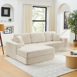 English Elm Left Sectional Corduroy Sleeper Sofa Modular L Shape Design for Modern Apartments W487S00300