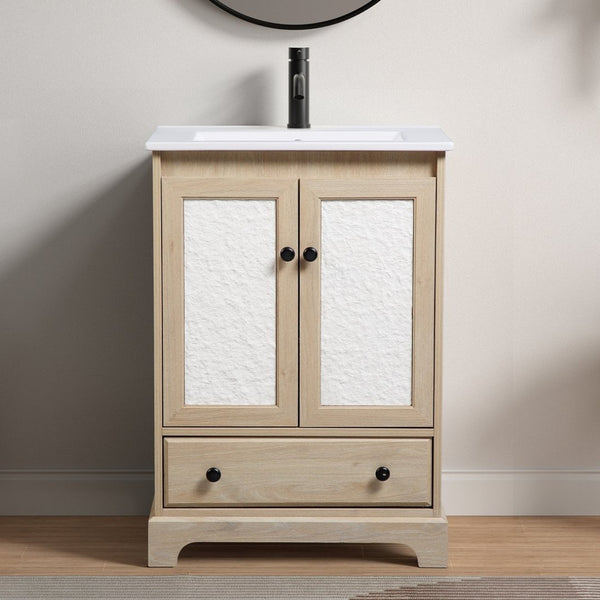 English Elm White Ceramic Wall Mount Bathroom Sink with Integrated Towel Bar for Modern Baths W3402P362474