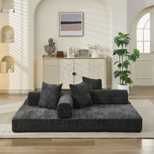 English Elm Comfy Chenille Folding Floor Sofa Bed with Armrest for Studio and Guest Rooms Black W1143P401144