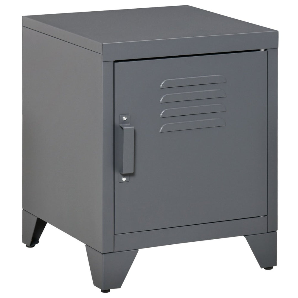 English Elm Homcom Industrial Steel Side Table with Louvered Door and Adjustable Shelf for Living Room W2225P229488