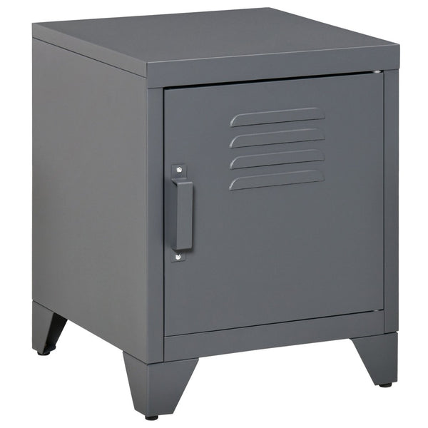 English Elm Homcom Industrial Steel Side Table with Louvered Door and Adjustable Shelf for Living Room W2225P229488
