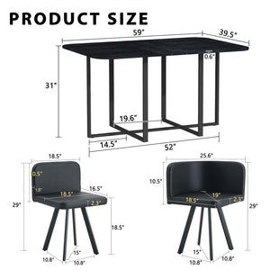 English Elm 7-piece Matte Black Dining Set with Wood Grain Table and Pu Leather Chairs for Six W3875S00092