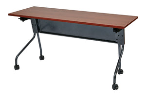 OSP Home Furnishings 5' Flip Top Nesting Training Table with Locking Casters for Classrooms and Offices Cherry Titanium 84225TC