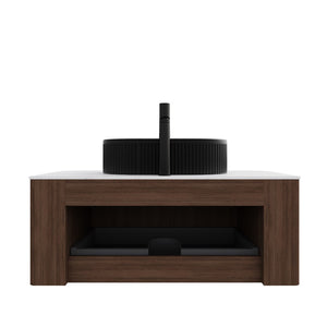 English Elm Dina Floating Bathroom Vanity Sintered Stone Top Glass Basin Striped Plywood Cabinet W2615S00421