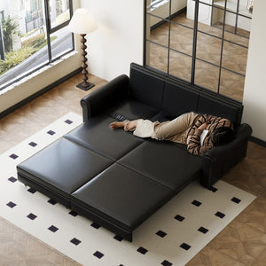 English Elm Chesterfield Velvet King Sleeper Sofa with Nailhead Trim and Rolled Arms for Living Room Black W1885S00358