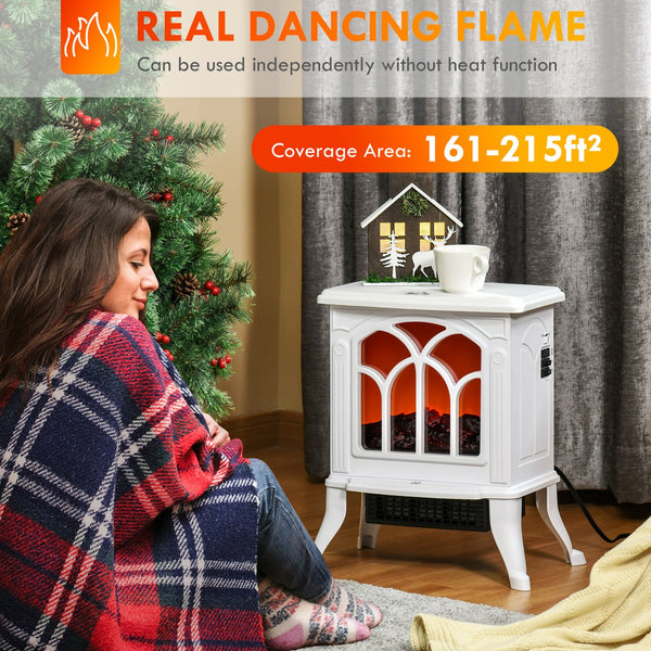 English Elm HOMCOM Freestanding Electric Fireplace Stove with Realistic Flame, 750/1500W Heat, Safety Features White W2225P229344