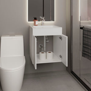 English Elm Bathroom Compact Vanity Cabinet 20.8" H – Engineered Wood Two-Door Storage, Modern Space-Saver White 24.8 L x 22.83 W x 11.81 H B097P395871