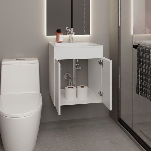 English Elm Bathroom Compact Vanity Cabinet 20.8" H – Engineered Wood Two-Door Storage, Modern Space-Saver White 24.8 L x 22.83 W x 11.81 H B097P395871