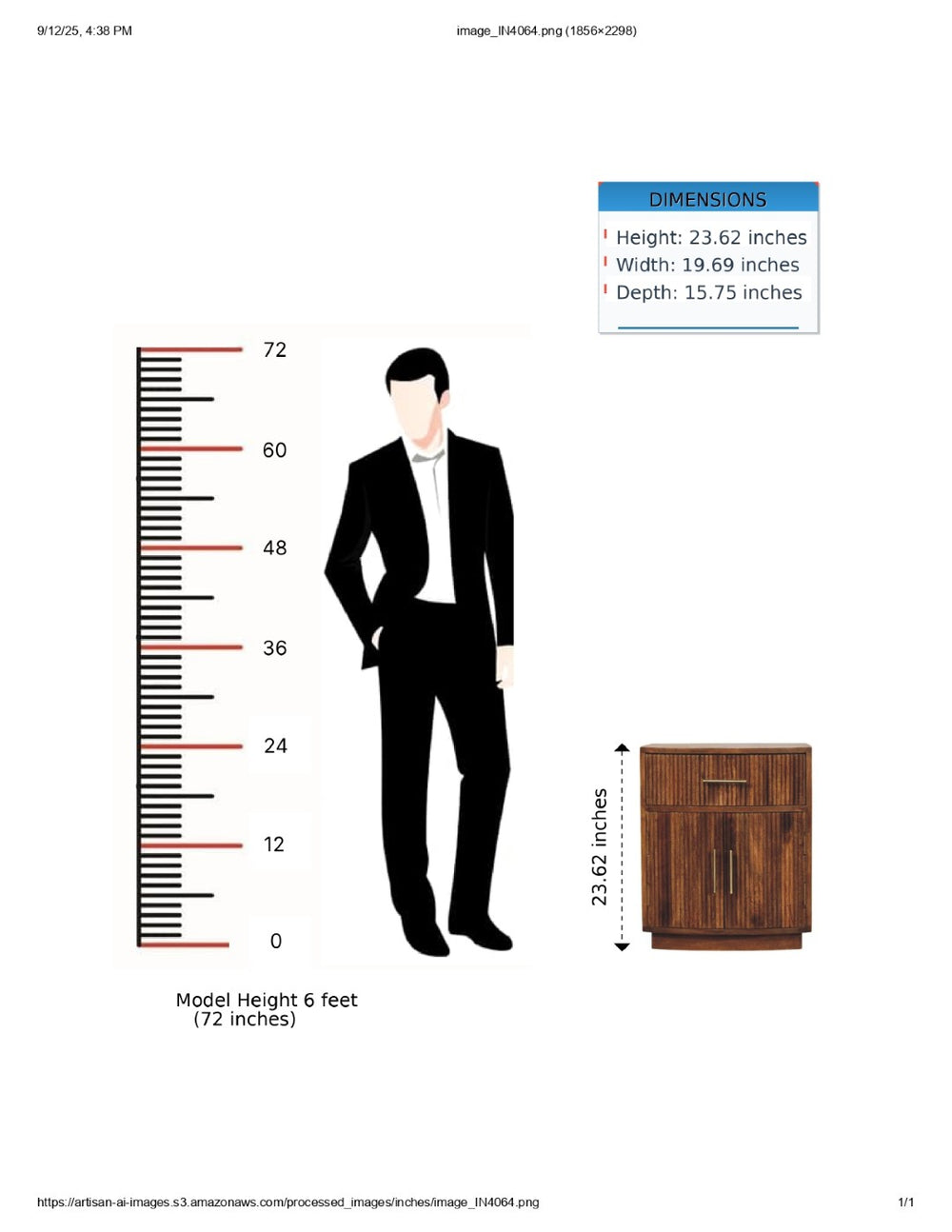 English Elm Solid Wood Curved Ribbed Nightstand With Drawer & Door - Handcrafted Mango Wood, Amber Oak Finish B182P372139-GIGA