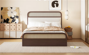 English Elm Queen Wooden Platform Bed With Trundle, 2 Storage Drawers & Padded Headboard In Espresso Finish N820S00010P-GIGA