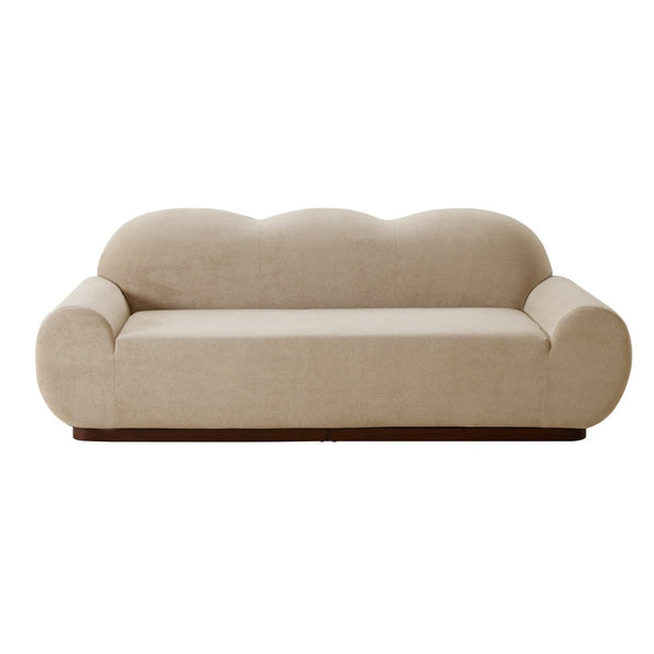 English Elm 88 In. Curved Cloud Sofa Chenille Upholstered 3 Seat Living Room Couch Walnut Legs Camel N773IS00095N