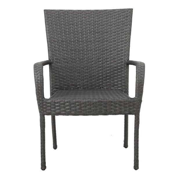 English Elm Christopher Knight Home® - 42135.00BR-1(3pcs) PE Rattan Stackable Dining Chairs Set with Iron Frame, Durable Woven Outdoor Seating Grey N762P421354E