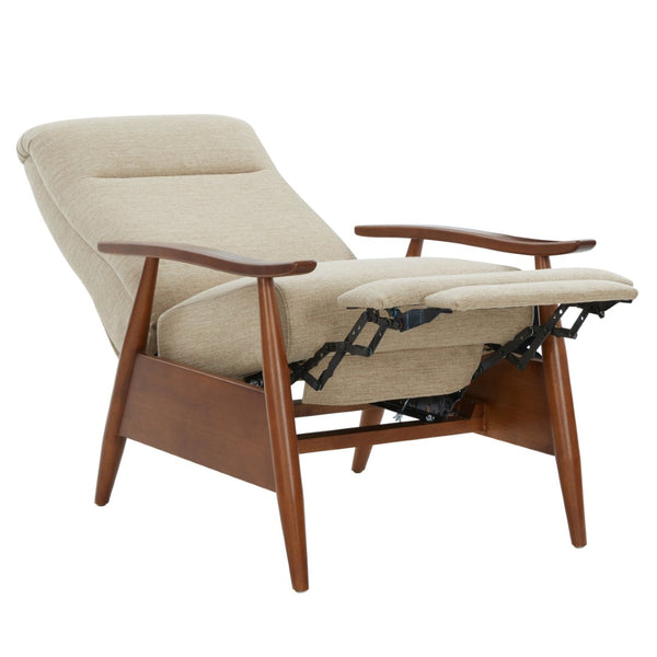 English Elm Tustin Mid-century Push Back Recliner with Chestnut Wood Arms and Performance Fabric Beige B050P429143