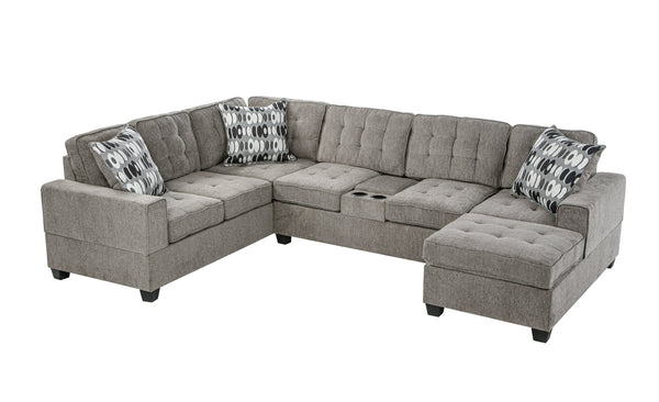 English Elm Oslo Gray Upholstered Sectional With Reversible Chaise & Cup Holders - Perfect For Family Lounging! B078S00592