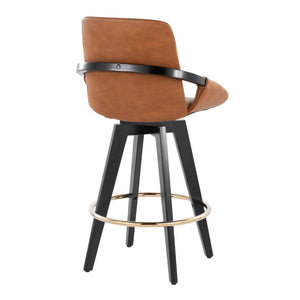 English Elm Fixed-height Swivel Counter Stools with Faux Leather Seats and Chrome Footrest Set of 2 B202S01802