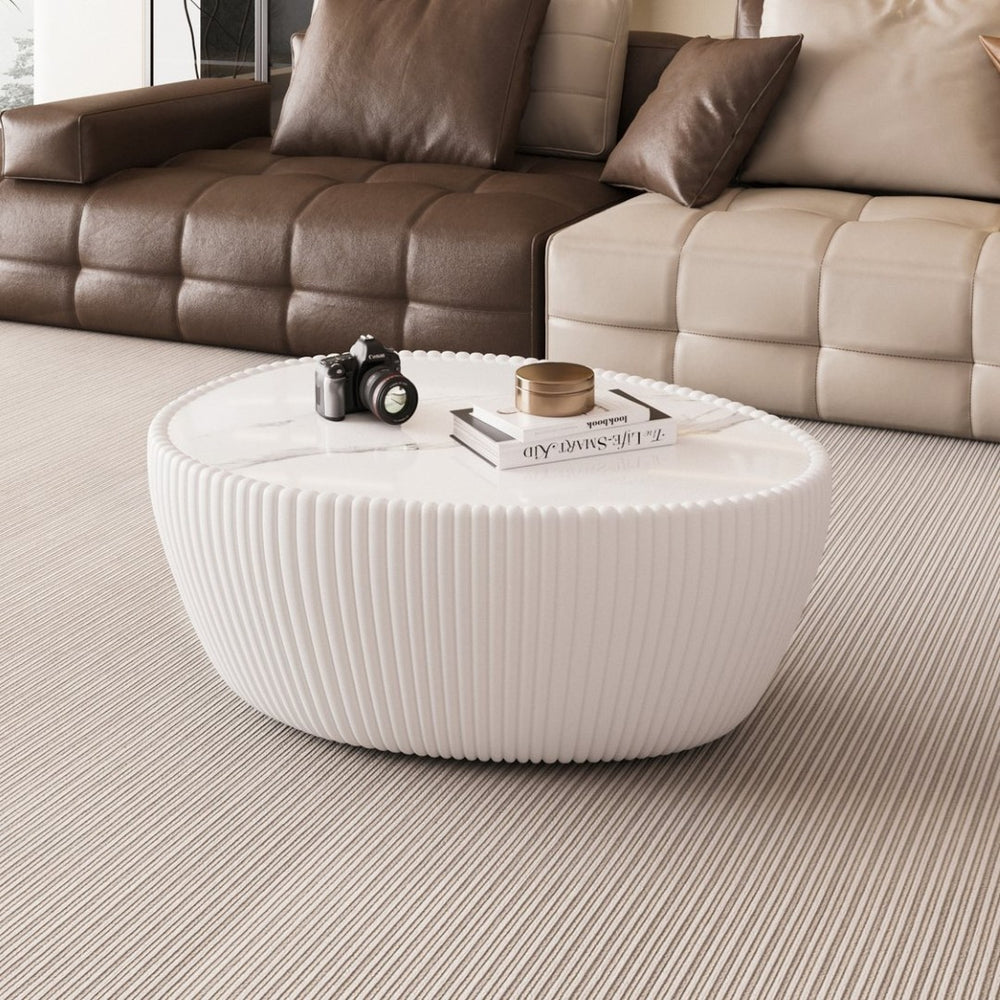 English Elm Light Egg Shaped Sintered Stone Coffee Table with Unique Veining for Modern Living W3081P338222