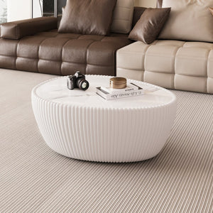 English Elm Light Egg Shaped Sintered Stone Coffee Table with Unique Veining for Modern Living W3081P338222