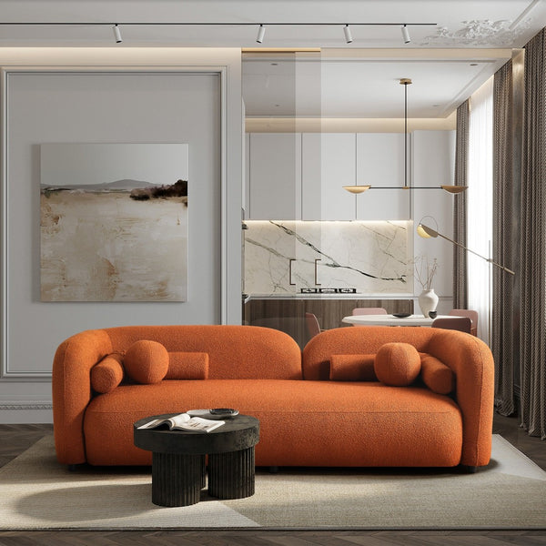 English Elm Donna Japandi Boucle Upholstered Sofa with Textured Fabric for Modern Living Rooms Brown,Burnt Orange,Orange B183P231855