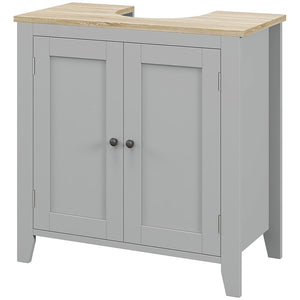 English Elm Kleankin Pedestal Sink Cabinet with U-shape Cutout Adjustable Shelf Gray Bathroom W2225P200782