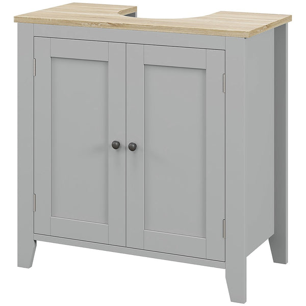 English Elm Kleankin Pedestal Sink Cabinet with U-shape Cutout Adjustable Shelf Gray Bathroom W2225P200782