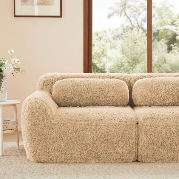 English Elm 114''soft Plush Modular Sectional Sofa with Cloud Cushions for Living Room Theater Light Khaki W714S01567