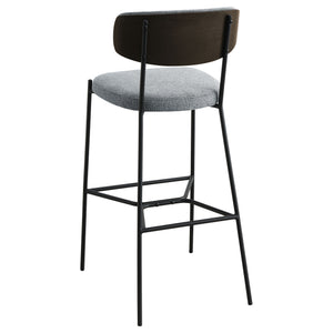 English Elm Joy Grey Pub Height Bar Stool Pair — Upholstered Curved Back Support, Metal Frame, Geometric Footrest, Durable Comfort B062P299865