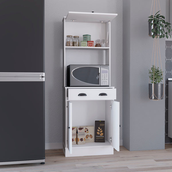 English Elm Apex Compact Kitchen Pantry 66.3" H with Drawer, 3 Shelves & Cabinets for Organized Storage White 37.7 L x 20 W x 8.26 H B097P199736