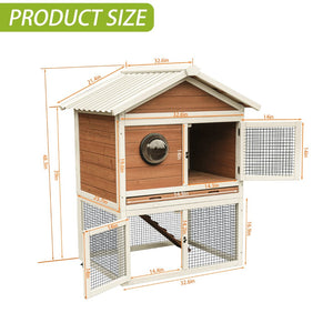 English Elm Premium Fir Wood Two Story Rabbit Hutch Weatherproof Outdoor Habitat with Run W1431P496484