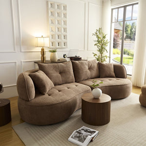 English Elm Wks7c Curved Modular Sofa Solid Wood Frame Fabric Upholstery Seats 4 Living Room Camel W2085S00075