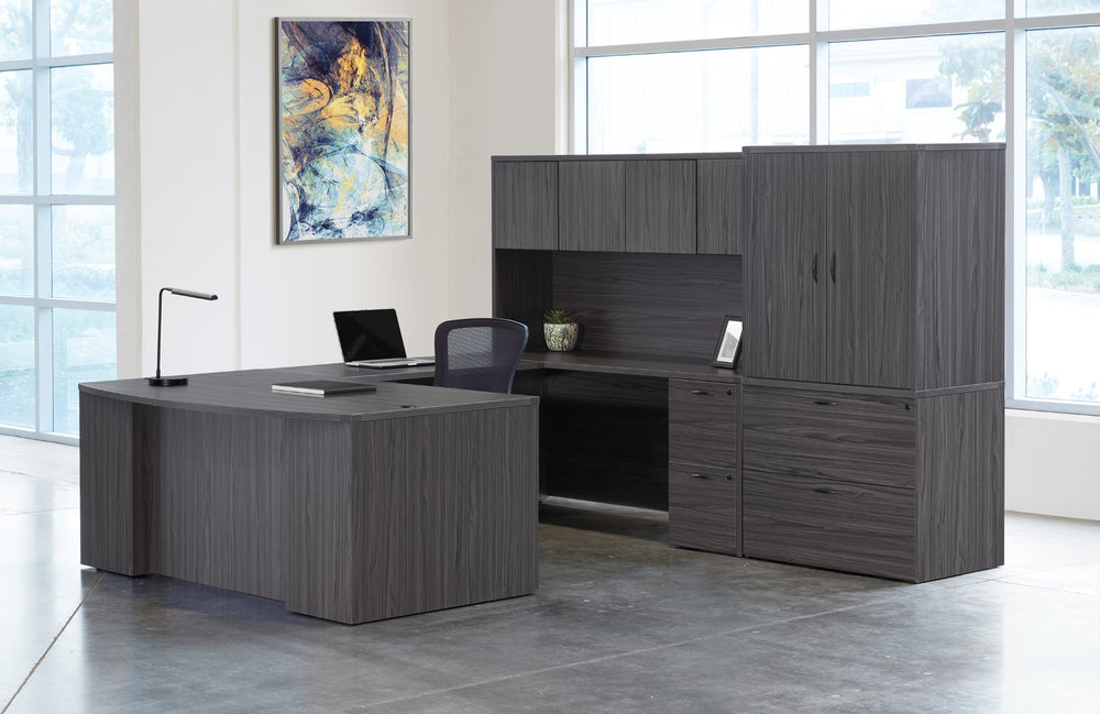 OSP Home Furnishings Napa Executive U-shape Desk with Hutch and File Storage for Professional Workspaces NAPSGW-TYP213