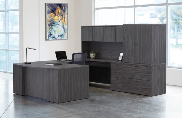 OSP Home Furnishings Napa Executive U-shape Desk with Hutch and File Storage for Professional Workspaces NAPSGW-TYP213