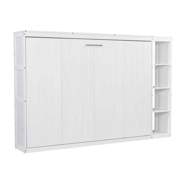 English Elm Full Full Size Murphy Bed with Bookshelf and Fold-Down Work Surface, Space-Saving LVL/MDF Design White GX002220AAK