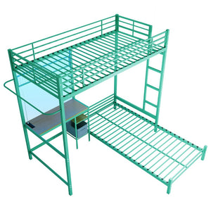 English Elm Bunk Bed Twin Over L-shaped Metal Frame with Desk Storage Shelves and Drawers W3752S00007