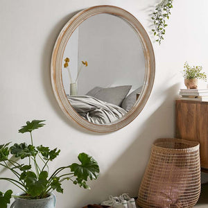 English Elm Round Rattan Textured Wall Mirror Natural Woven Frame Bohemian Accent for Any Room W2295P414108