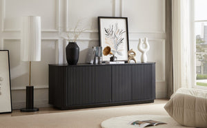 English Elm Sideboard Wave Front Buffet Cabinet with Push Open Doors and Matte Black Finish W1162P323741
