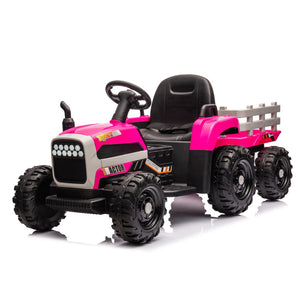 English Elm Ride on Electric Tractor Toy with Trailer 24v 400w Dual Motors Remote Control Led Red W1578P193902