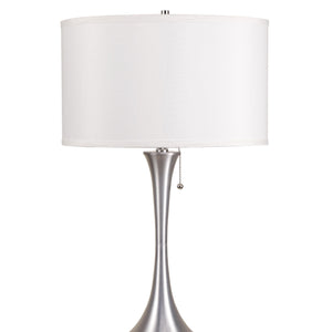English Elm 27" Tall Metal Retro Table Lamp – Elegant Silver Finish & White Linen Shade For Modern Ambiance B072116070