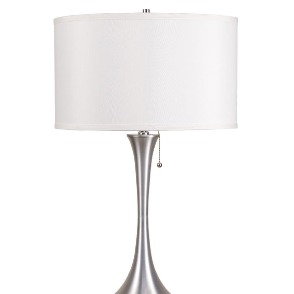 English Elm 27" Tall Metal Retro Table Lamp – Elegant Silver Finish & White Linen Shade For Modern Ambiance B072116070