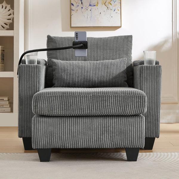 English Elm Convertible Chaise Lounge Sofa Chair With Usb Ports, Storage & Cup Holders – Ideal For Small Spaces! N719S002021E
