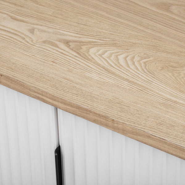 English Elm K&K 51" Fluted Kitchen Island with Waveform Panels, Drop Leaf, Rolling Cart with Towel Rack and Storage White N707P221446W