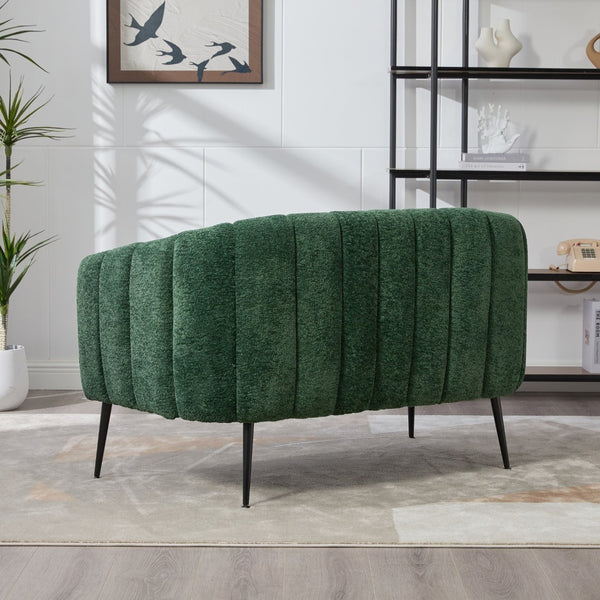 English Elm 50.2'' Channel Tufted Chenille Settee Compact Two Seat Sofa with Metal Legs Green W3118P397105
