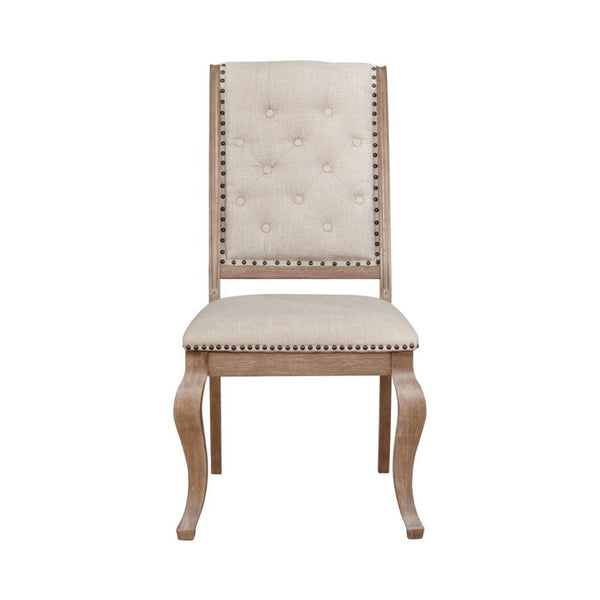 English Elm Set Of 2 Cream Upholstered Dining Chairs With Tufted Back & Nailhead Trim For Elegant Spaces B016P225438-GIGA