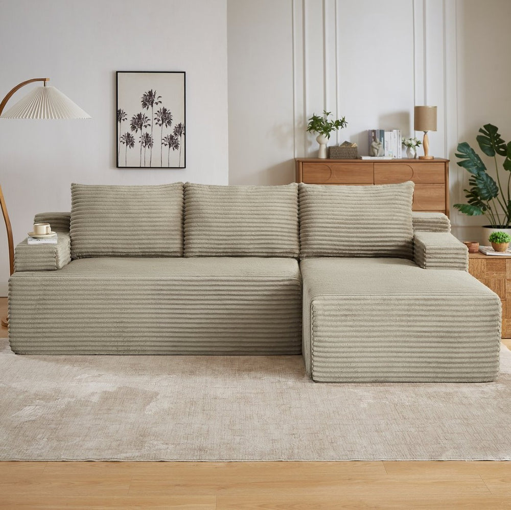 English Elm L-shaped Cloud Sectional with Corduroy Upholstery Deep Seat Modular Sofa Living Room W2339P400975