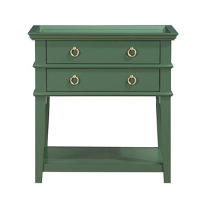 English Elm Carmona Midnight Blue Tray Top Nightstand with Two Drawers, Open Shelf, Brushed Gold Ring Pulls Antique Green B050P376936