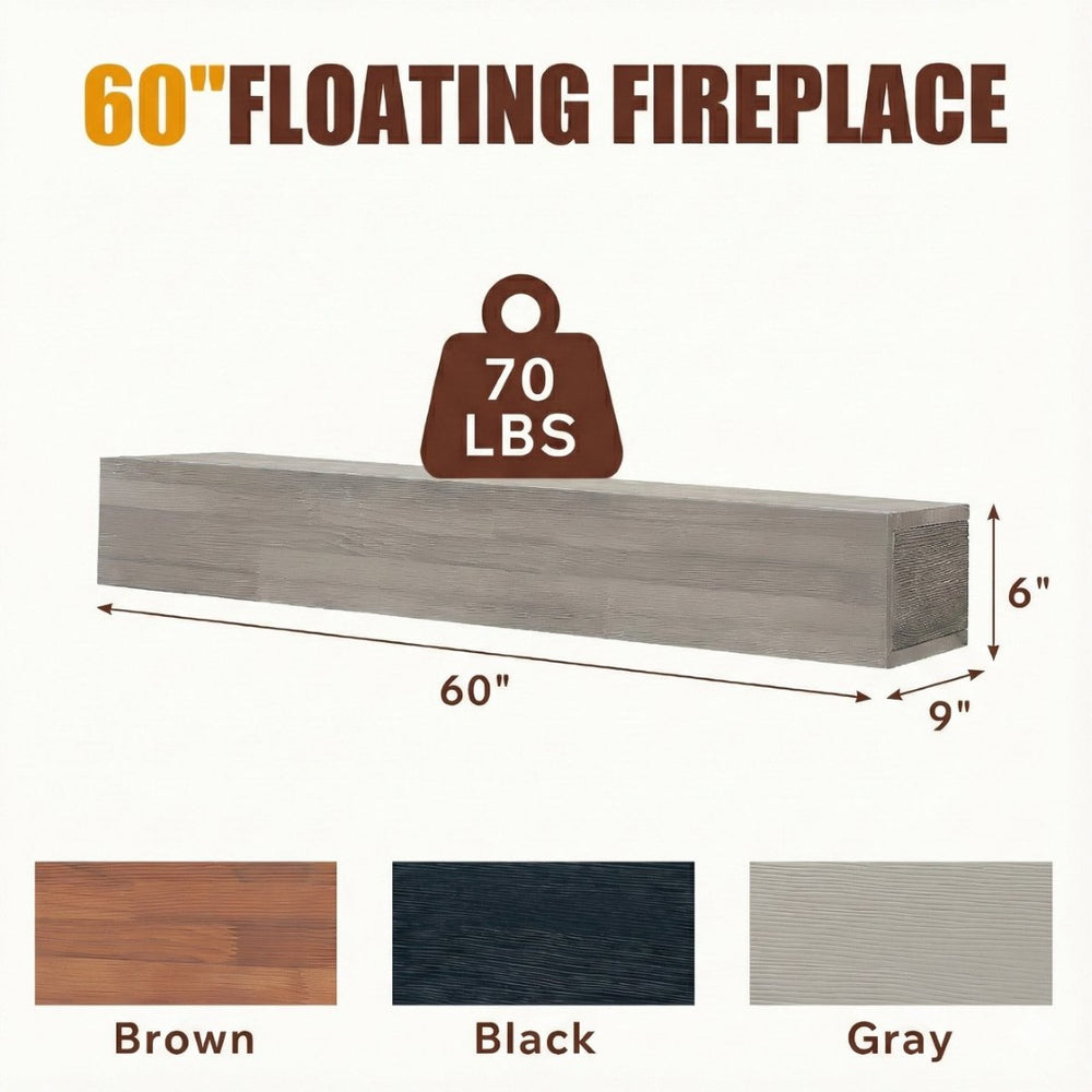 English Elm 60" Solid Cedar Floating Fireplace Mantel Shelf Farmhouse Wall Mounted Rustic Decor W1390P407409